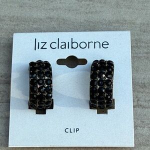 Liz Claiborne Black faceted Beaded Clip Earrings